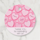 Schattigee roze harten meisje verjaardagsfeestje bedankjes labels (Voorkant)
