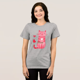Schattigee Roze Harten Miauw Cat Tri-Blend Shirt