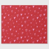 Schattigee Roze harten op rode achtergrond Cadeaupapier (Vlak)
