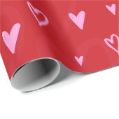 Schattigee Roze harten op rode achtergrond Cadeaupapier (Rol Hoek)