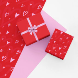 Schattigee Roze harten op rode achtergrond Cadeaupapier