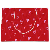 Schattigee Roze harten op rode achtergrond Groot Cadeauzakje (Voorkant)