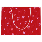 Schattigee Roze harten op rode achtergrond Groot Cadeauzakje (Achterkant)