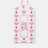 Schattigee roze harten op wit met kalligrafie cadeaulabel (Voorkant)