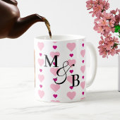 Schattigee roze harten Patroon paar monogram foto Koffiemok
