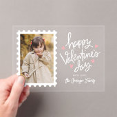 Schattigee Roze Harten Stempel Foto Valentijnsdag Acryl Uitnodigingen (Insitu (Draagbaar))
