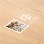 Schattigee Roze Harten Stempel Foto Valentijnsdag Acryl Uitnodigingen (Laagn)