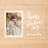 Schattigee Roze Harten Stempel Foto Valentijnsdag Acryl Uitnodigingen (Voorkant)