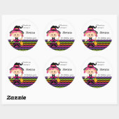 Schattigee roze heks ronde sticker (Vel)
