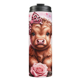 Schattigee Roze Highland Koe Thermische Tumbler Thermosbeker