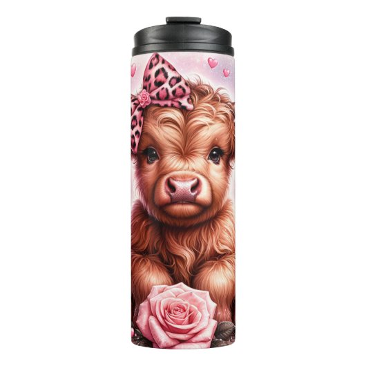 Schattigee Roze Highland Koe Thermische Tumbler Thermosbeker (Voorkant)