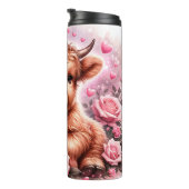 Schattigee Roze Highland Koe Thermische Tumbler Thermosbeker (Geroteerd rechts)