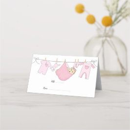 Schattigee Roze Illustratie Baby shower Place Card Plaatskaartje