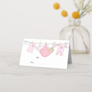 Schattigee Roze Illustratie Baby shower Place Card Plaatskaartje