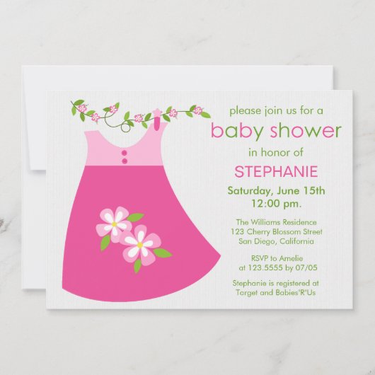 Schattigee Roze Jurk Outfit Baby shower Uitnodigin Kaart (Voorkant)