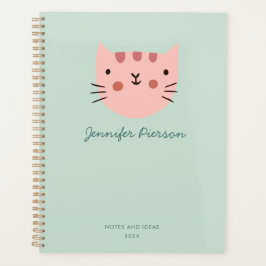 Schattigee Roze Kat Custom Handschrift Naam Planner