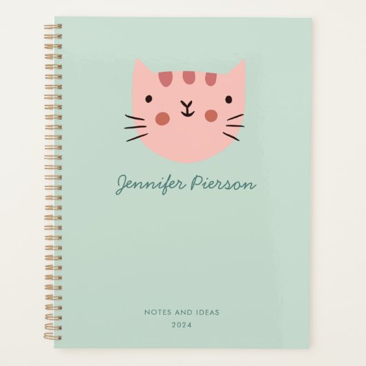 Schattigee Roze Kat Custom Handschrift Naam Planner (Voorkant)