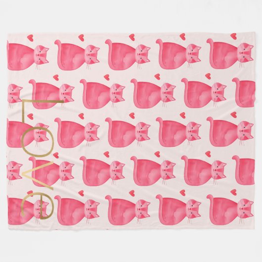 Schattigee Roze Kat Hart Gouden Liefde Fleece Deken (Voorkant (Horizontaal))