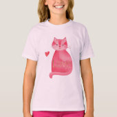 Schattigee Roze Kat Hart Gouden Liefde T-shirt (Voorkant)
