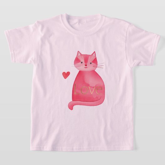 Schattigee Roze Kat Hart Gouden Liefde T-shirt (Laagn)