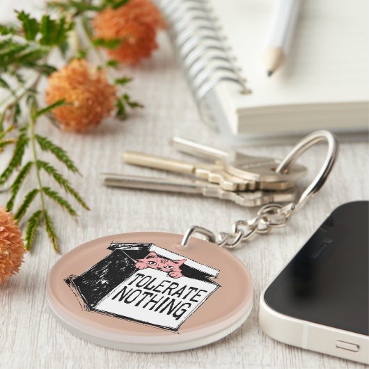 Schattigee Roze Kat In De Doos Rebel Custom Name Sleutelhanger (Voorkant Rechts)