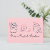 Schattigee Roze Kat Kerstmis Dank u Bedankkaart (Staand voorkant)