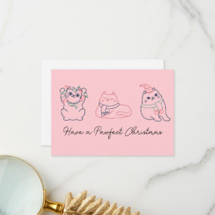 Schattigee Roze Kat Kerstmis Dank u Bedankkaart
