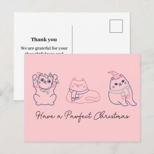 Schattigee Roze Kat Kerstmis Dank u Briefkaart (Voorkant / Achterkant)