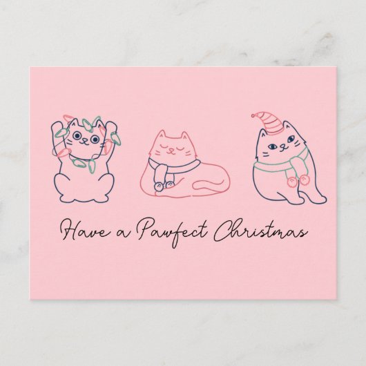 Schattigee Roze Kat Kerstmis Dank u Briefkaart (Voorkant)