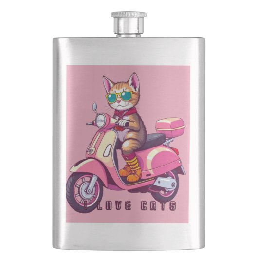 Schattigee roze kat met bril en motor flacon (Voorkant)