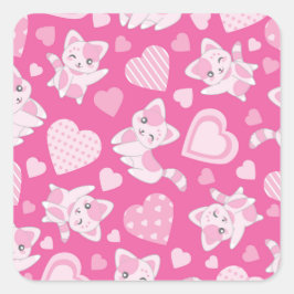 Schattigee roze katten en harten vierkante sticker