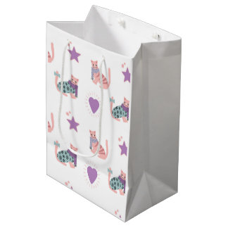 Schattigee roze katten met hart en sterrenpatroon medium cadeauzakje