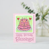 Schattigee roze kattencake Happy Birthday Blessing Briefkaart (Staand voorkant)