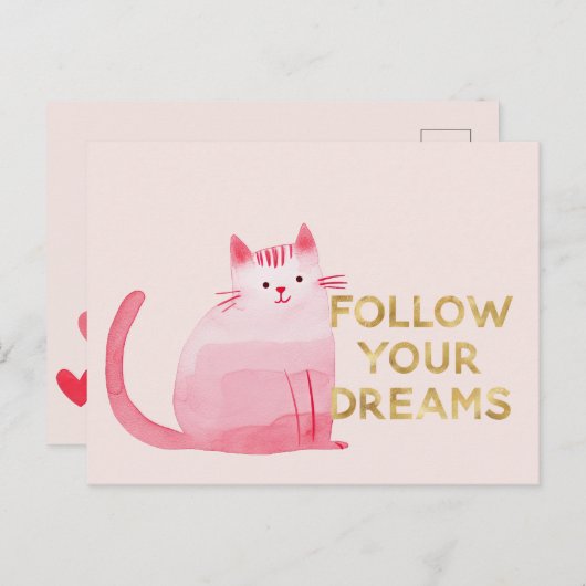 Schattigee Roze Kattenharten Goud Volg Dromen Briefkaart (Voorkant / Achterkant)