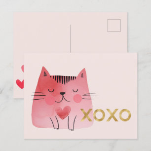 Schattigee Roze Kattenharten Goud XOXO Briefkaart