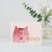 Schattigee Roze Kattenharten Goud XOXO Briefkaart (Staand voorkant)