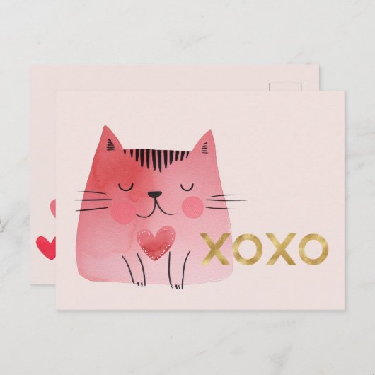 Schattigee Roze Kattenharten Goud XOXO Briefkaart (Voorkant / Achterkant)