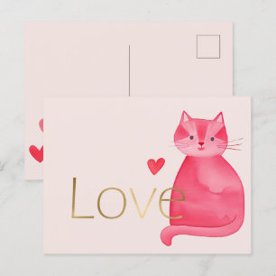 Schattigee Roze Kattenharten Gouden Liefde Briefkaart