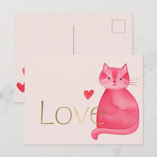 Schattigee Roze Kattenharten Gouden Liefde Briefkaart (Voorkant / Achterkant)