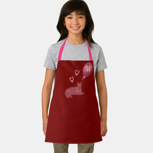 Schattigee Roze Kattenharten Monogrammed Schort (Insitu)
