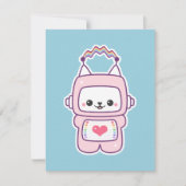 Schattigee Roze Kattenrobot Verjaardagsfeestje Uit Kaart (Voorkant)