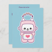 Schattigee Roze Kattenrobot Verjaardagsfeestje Uit Kaart (Voorkant / Achterkant)