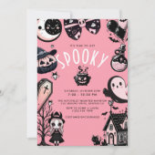 Schattigee Roze Kawai Spooky Time Halloween Party Kaart (Voorkant)