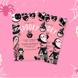 Schattigee Roze Kawai Spooky Time Halloween Party Kaart