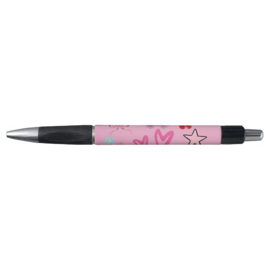 Schattigee Roze Kawaii Pen met Harten, Sterren & B (Voorkant)