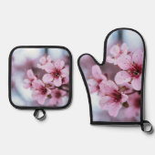 Schattigee roze kersenbloesem bloei ovenwant & pannenlap set (Voorkant)