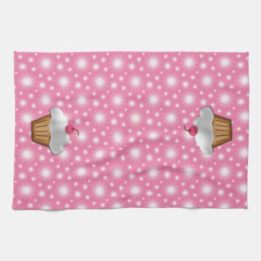 Schattigee roze kersencupcake theedoek (Horizontaal)