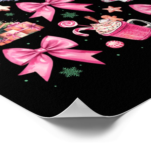 Schattigee Roze Kerst Coquette Bow Santa Hot Cocoa Poster (Hoek)