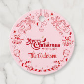 Schattigee roze kerst doodle aangepaste familienaa bedankjes labels (Voorkant)