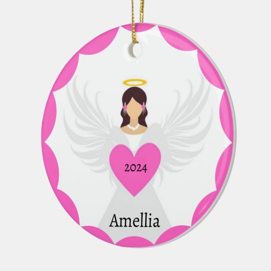 Schattigee Roze Kerst Engel Hart Aangepaste Fotona Keramisch Ornament (Links)